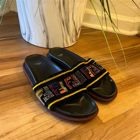 Fendi Ff Logo Printed Velvet Slides Sandals size 39 